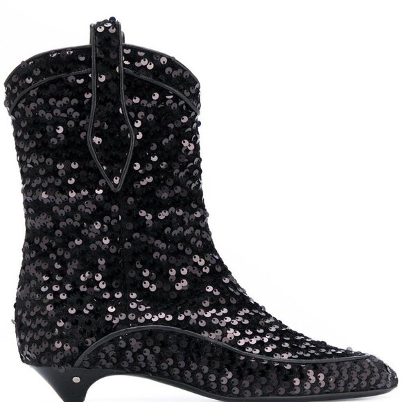 Laurence Dacade Vanessa Blk Sequin Western Boot Italian Festival Statement Boots - Picture 4 of 13